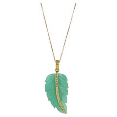 Diamant & Chrysopras Blatt-Anhänger in 18K Gold