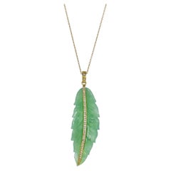 Pendentif feuille de chrysoprase en or 18K avec diamants naturels