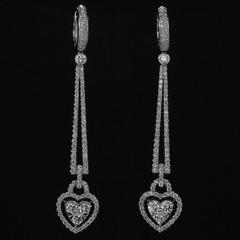 Diamond Gold Heart Dangle Earrings