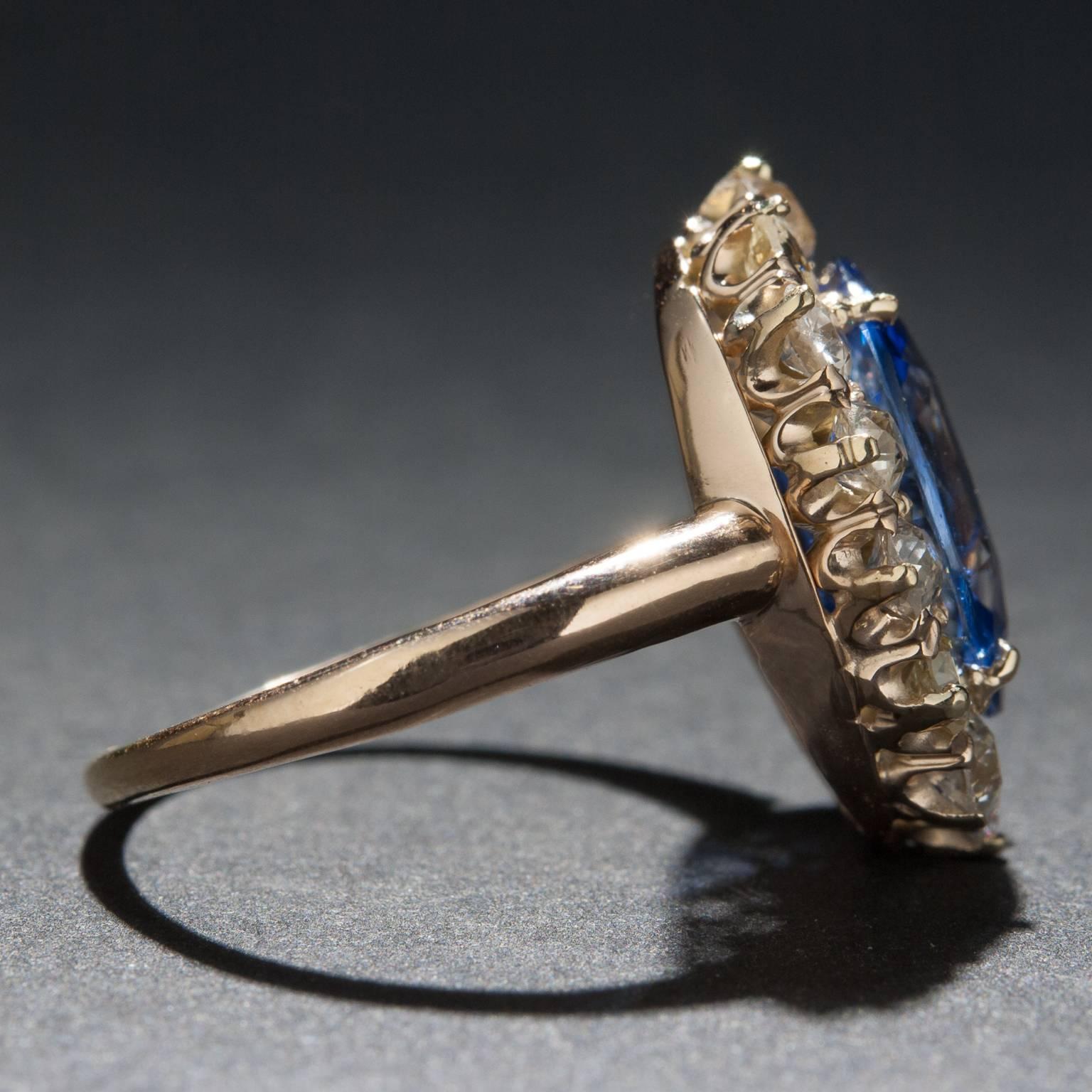 Edwardian 4.71 Carat Sapphire Diamond Gold Ring For Sale