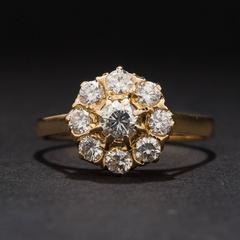 1960s Diamond Gold Cluster Ring