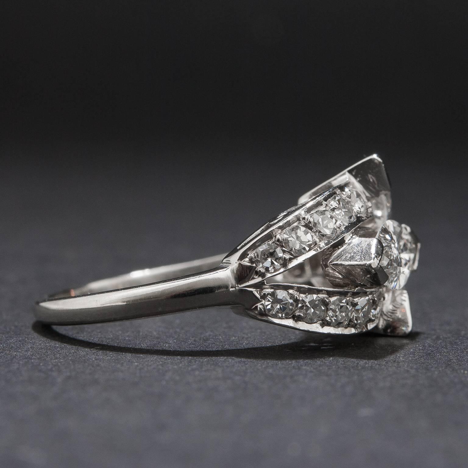 Women's 1940s Retro Diamond Platinum Ring For Sale
