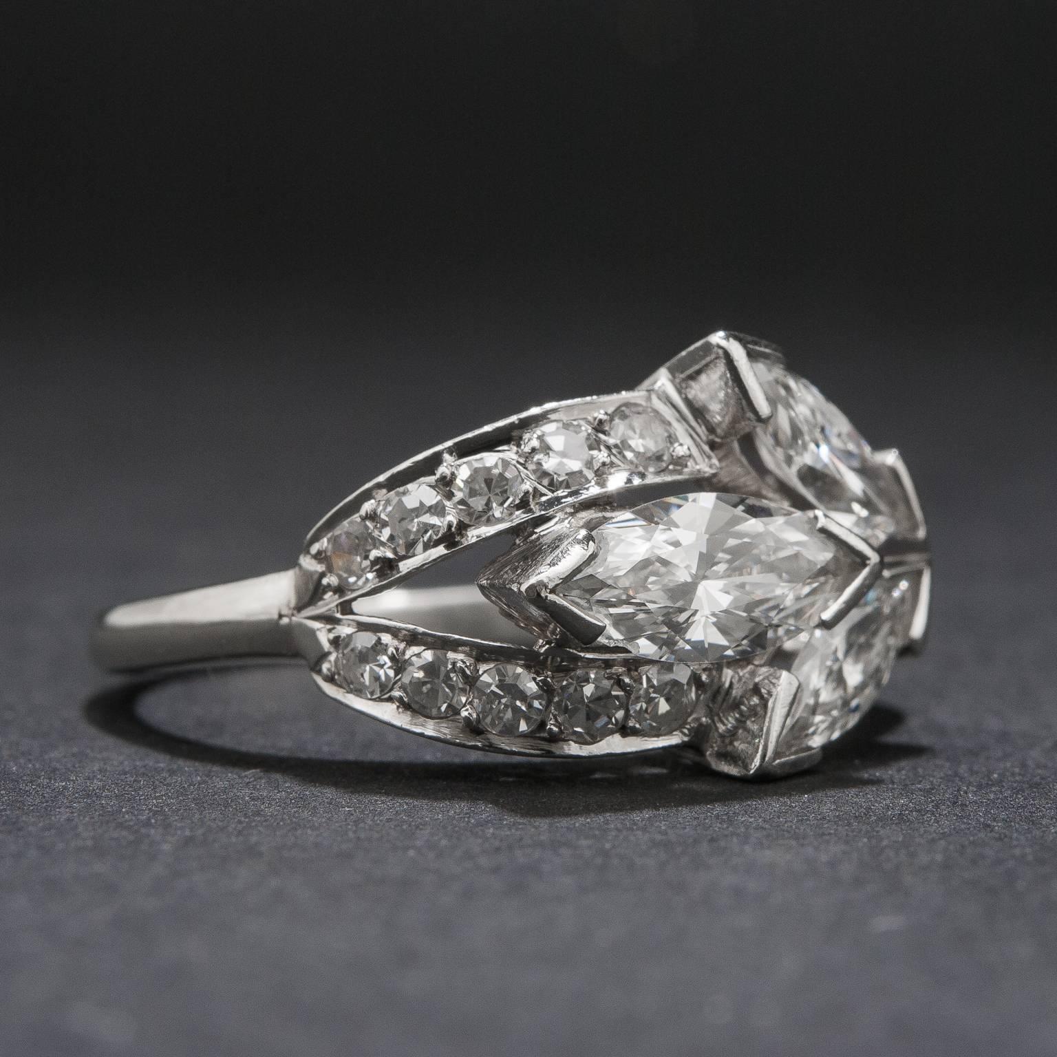 1940s Retro Diamond Platinum Ring In Excellent Condition For Sale In Carmel, CA