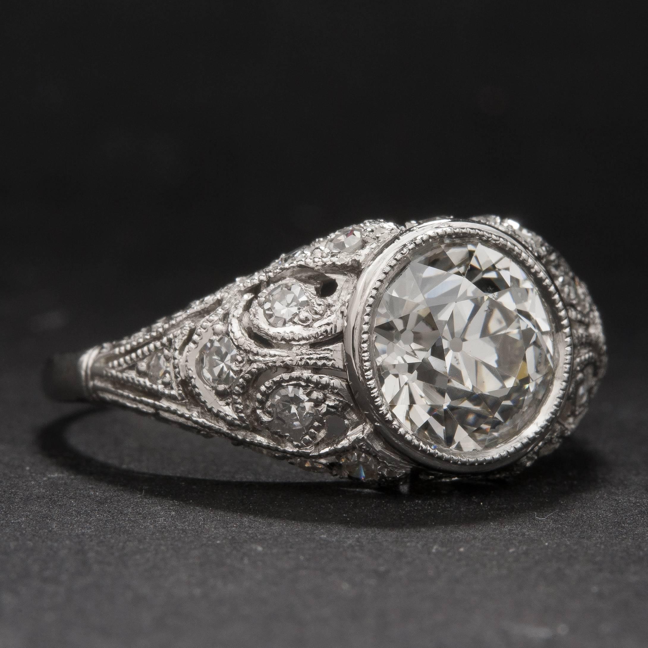 1.52ct Diamond Art Deco Style Ring In Excellent Condition For Sale In Carmel, CA