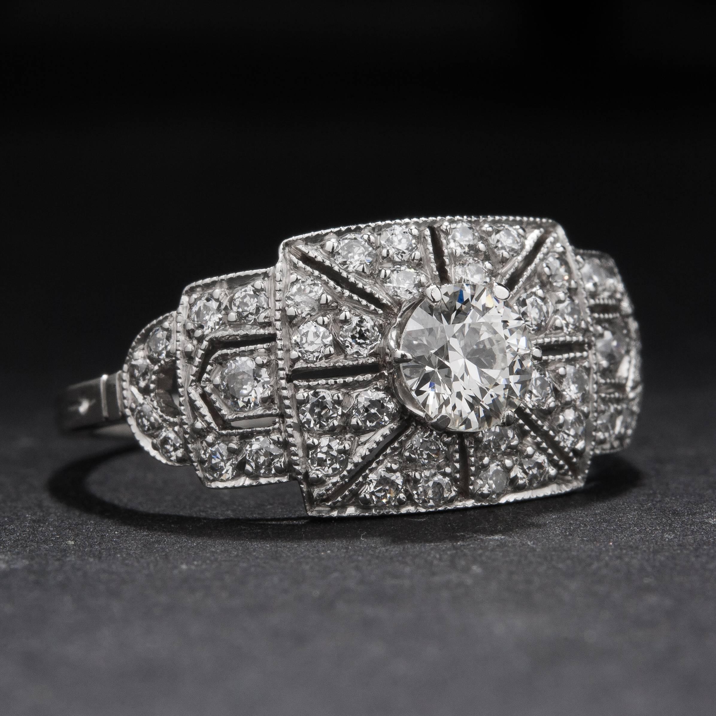 .36ct Diamond Art Deco Style Ring In Excellent Condition For Sale In Carmel, CA
