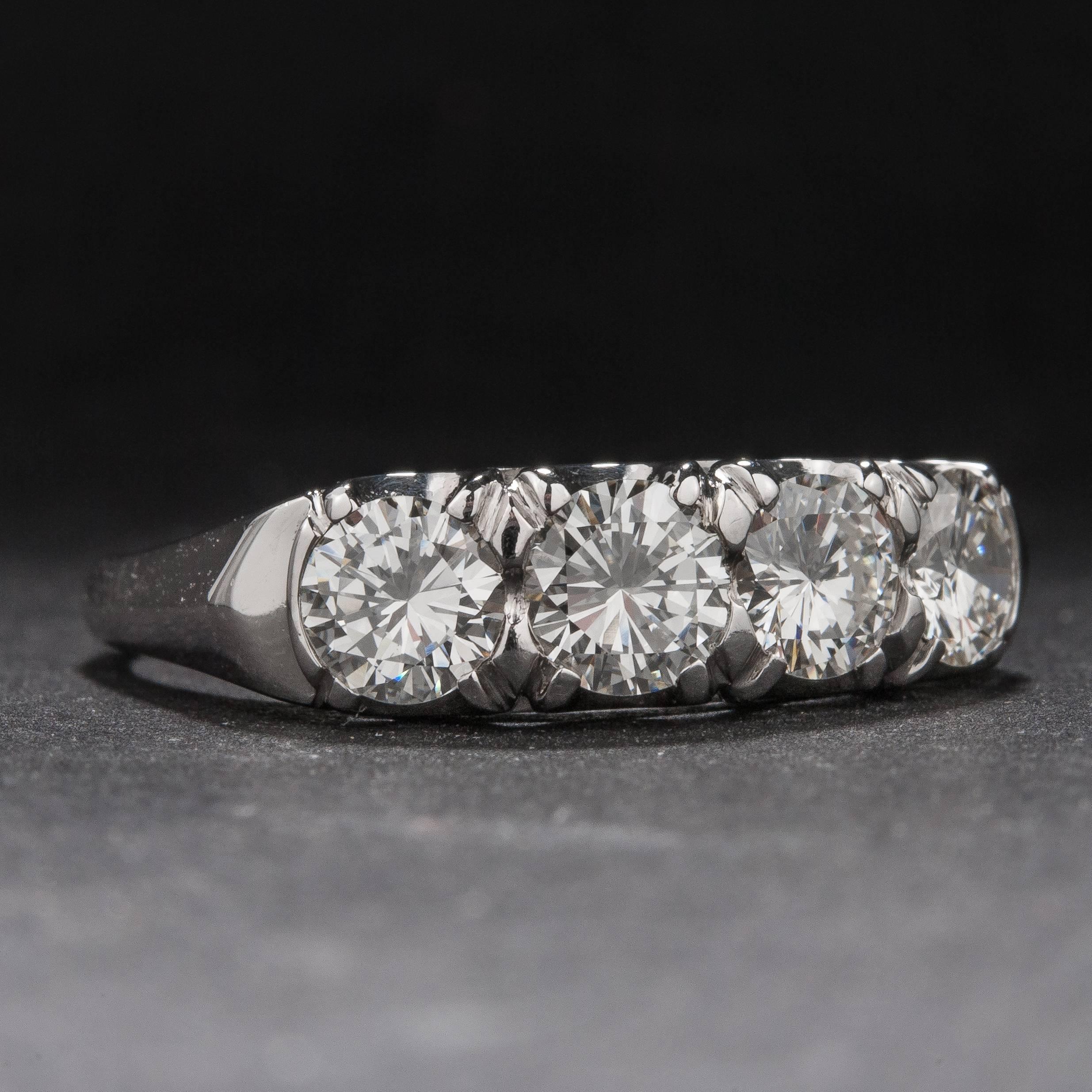 Art Deco Four-Stone 1.20ctw Diamond Ring  For Sale
