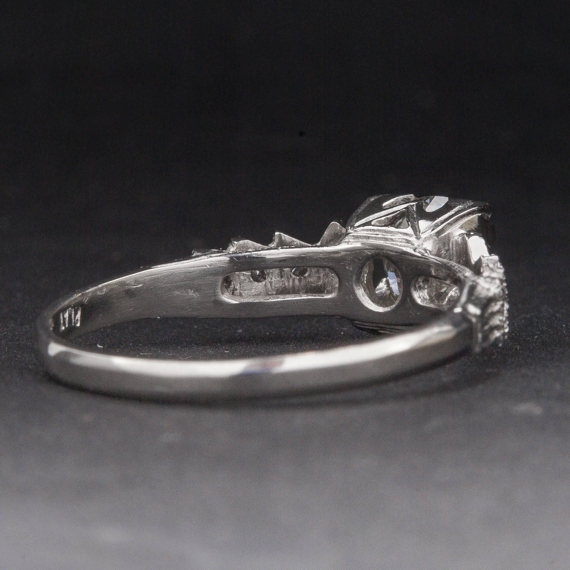 Women's .93 Carat Old European Cut Diamond Platinum Ring For Sale