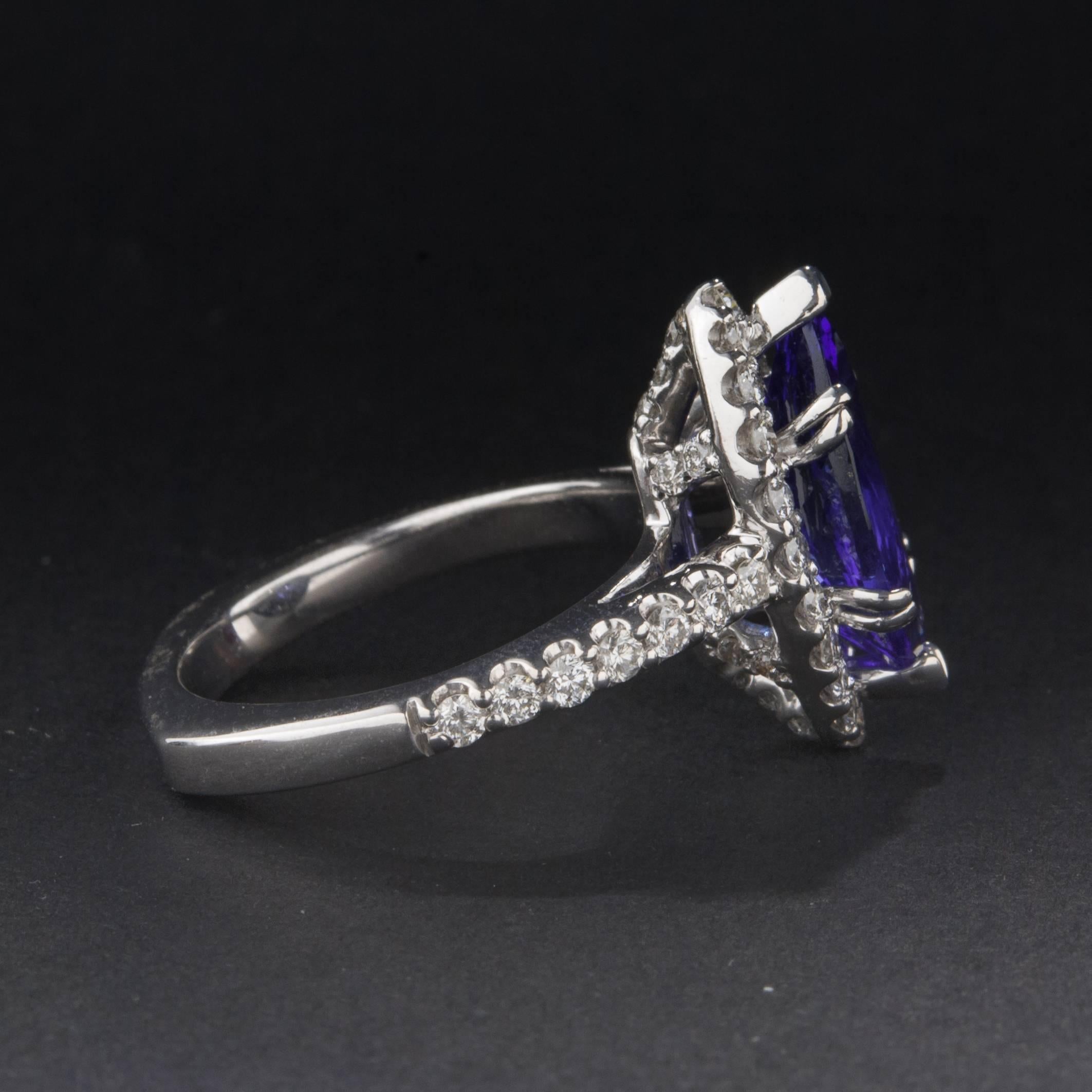 2.83ct Marquise Cut Tanzanite and Diamond Ring In Excellent Condition For Sale In Carmel, CA