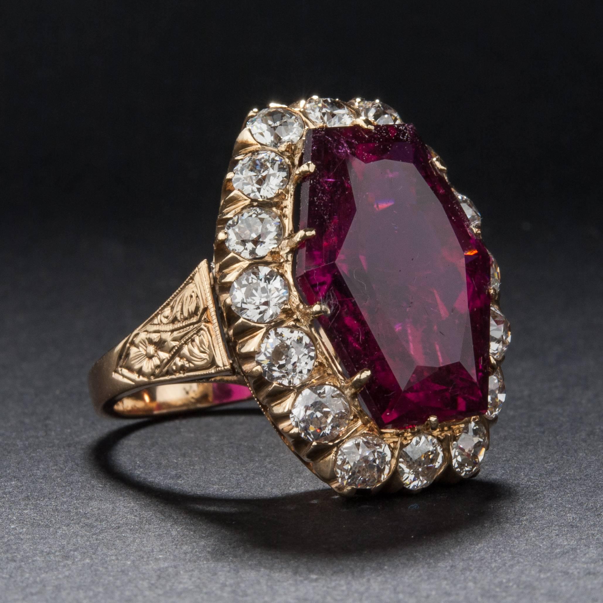 Edwardian 11.00ct Rubelite and Diamond For Sale