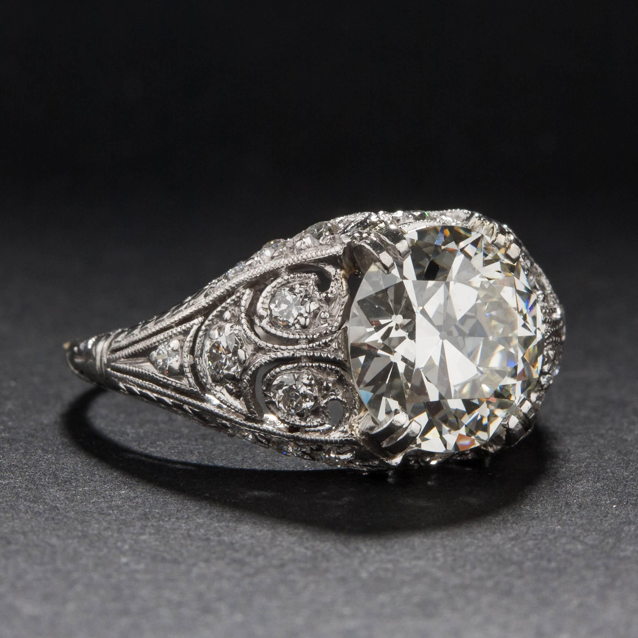 1910s Edwardian 2.42ct Diamond Ring In Excellent Condition For Sale In Carmel, CA