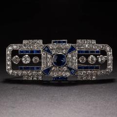 1920s Art Deco 7.92ctw Sapphire and 3.76ctw Diamond Brooch