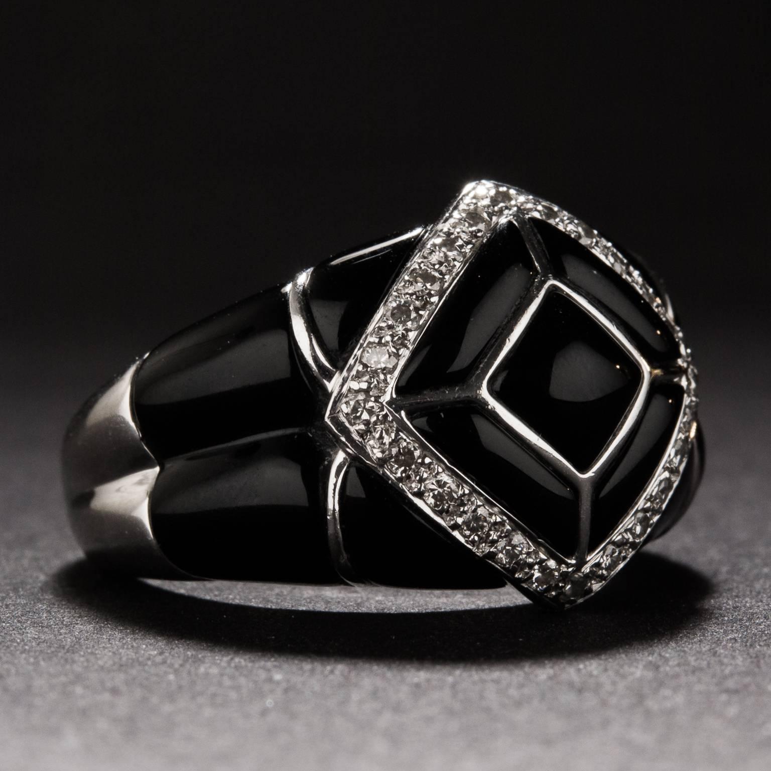 Retro 1970s Onyx and Diamond Ring For Sale