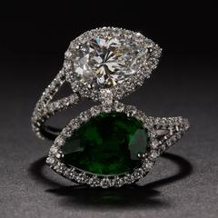 1.54ct GIA Cert Diamond and 3.36ct Tsavorite Ring
