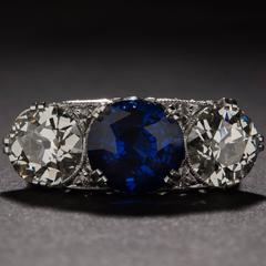 1920s Art Deco 4.08ct Sapphire and Diamond Ring
