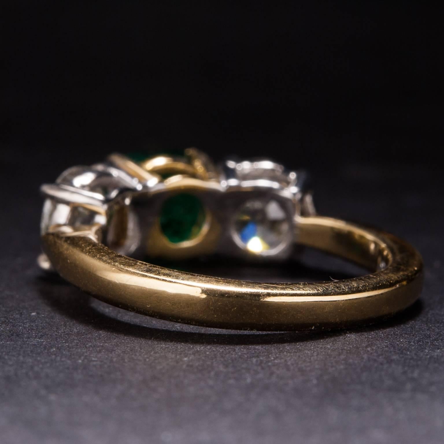 Women's 1.09 Carat Emerald Diamond Gold Three Stone Ring For Sale