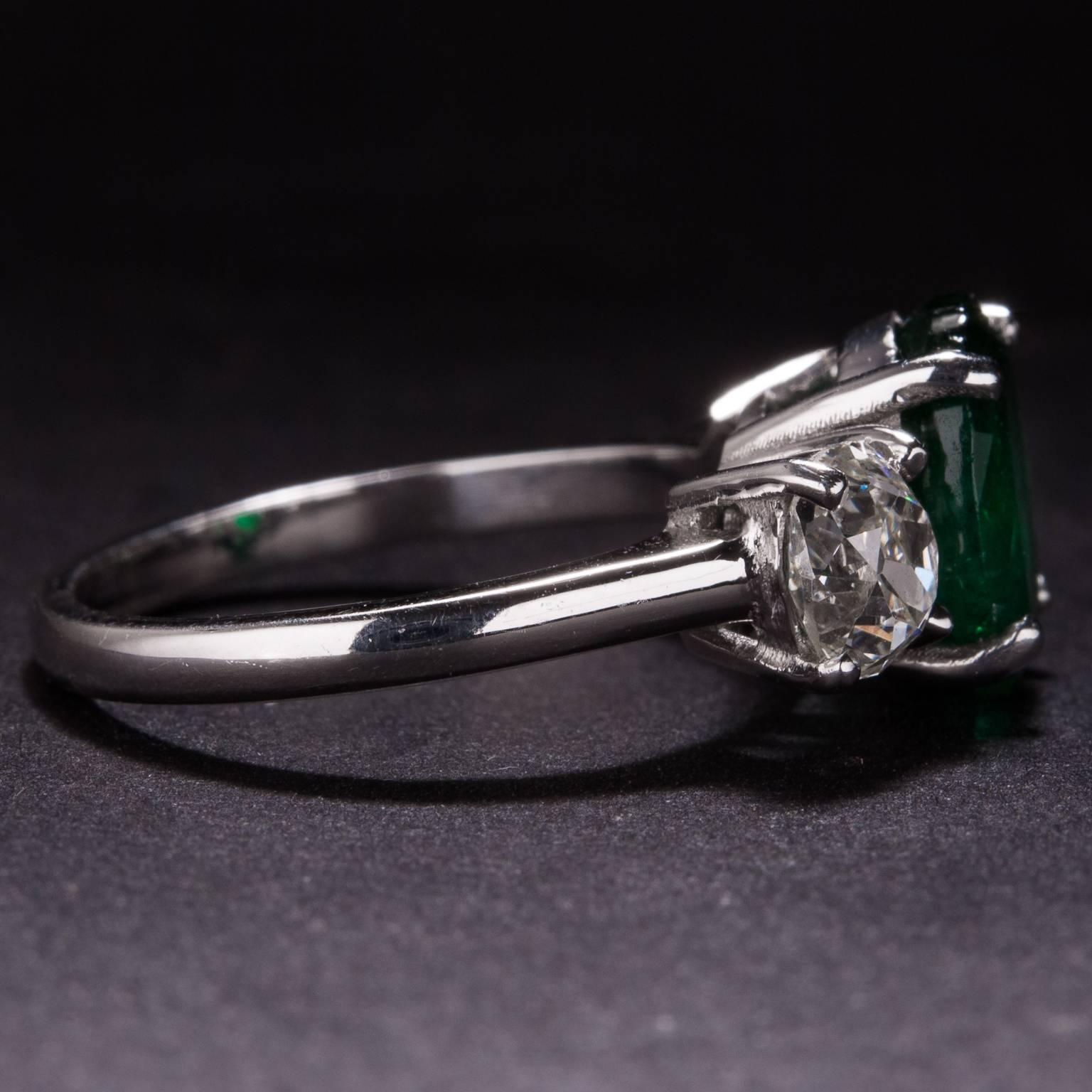 2.12 Carat Emerald Diamond Platinum Ring In Excellent Condition For Sale In Carmel, CA