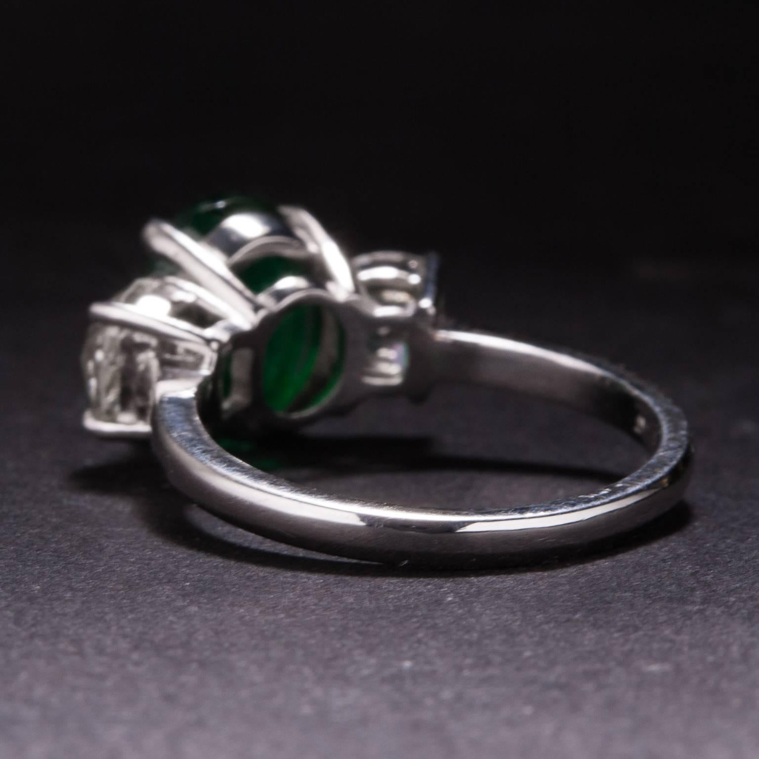 Women's 2.12 Carat Emerald Diamond Platinum Ring For Sale