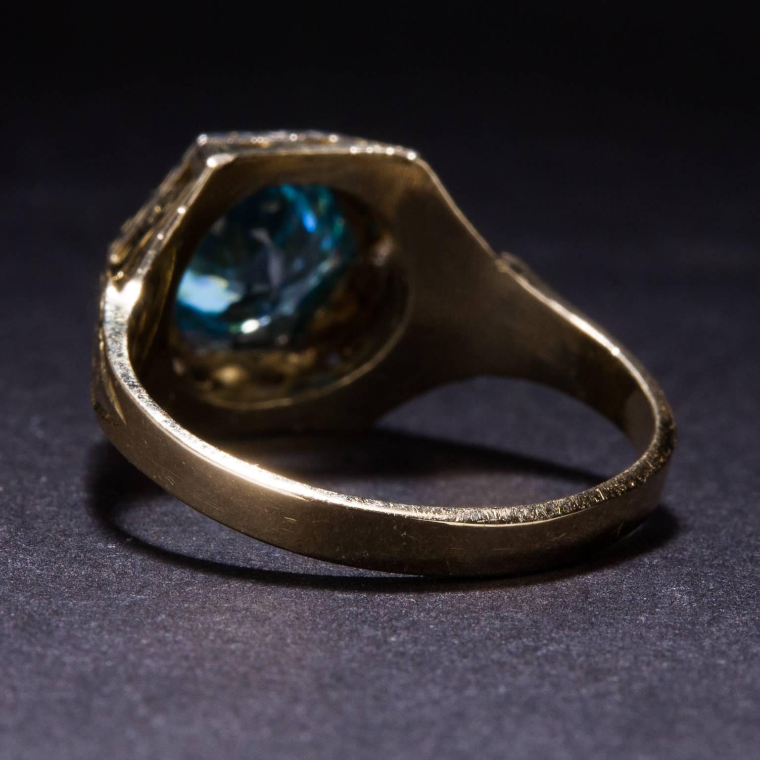 Women's 2.00 Carat Blue Zircon Two-Tone Gold Ring For Sale