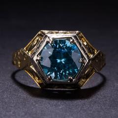 2.00 Carat Blue Zircon Two-Tone Gold Ring