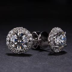 2.01 Carats Diamonds Pave Halo Gold Stud Earrings