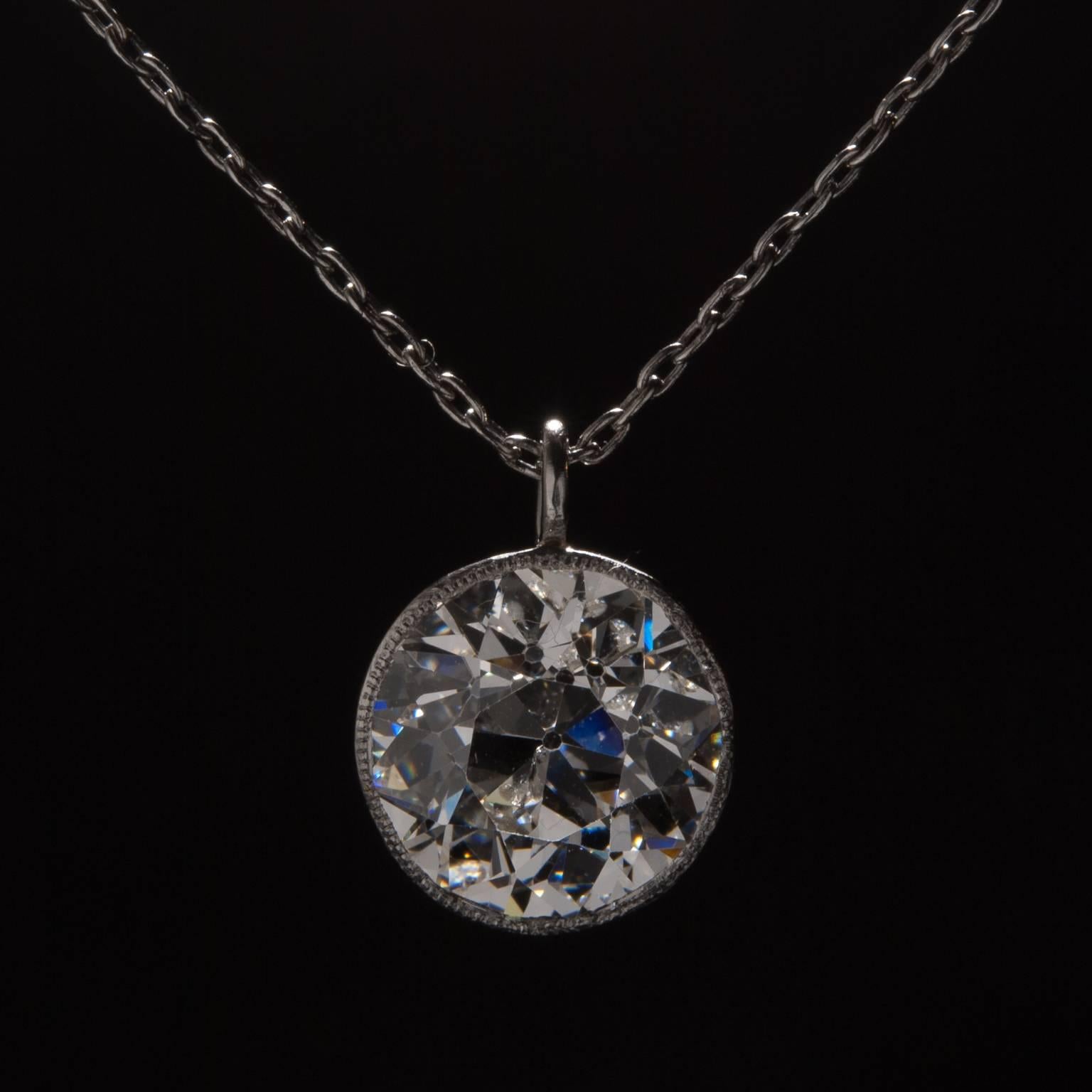 An incredible 3.79 carat old European cut diamond pendant (D color, SI2 clarity) on a 16 inch platinum chain.