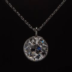 3.79 Carat Old European Cut Diamond Platinum Pendant