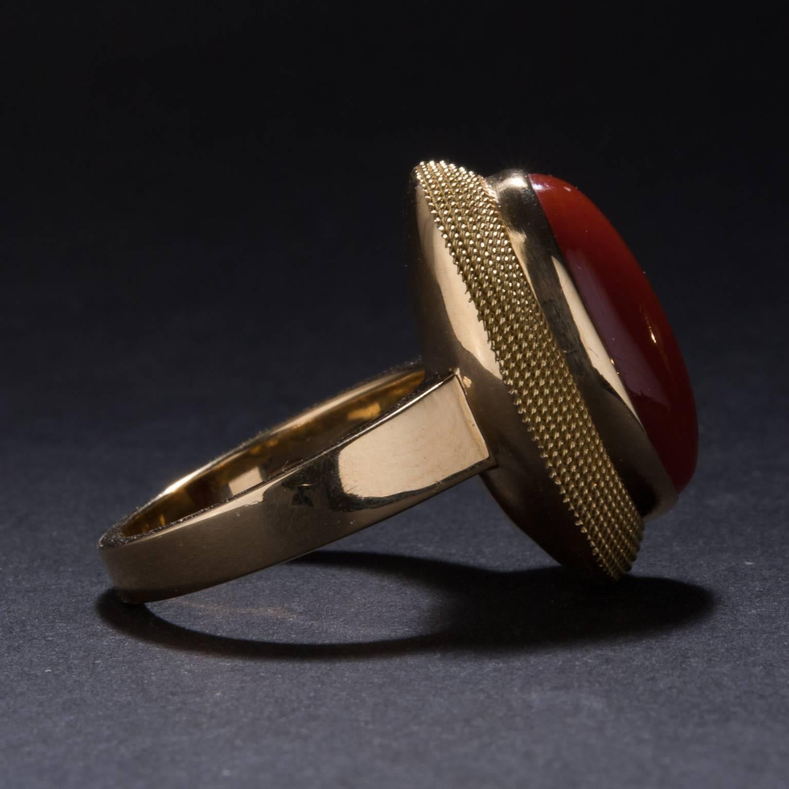 Italian Coral Woven Gold Ring In New Condition In Carmel, CA