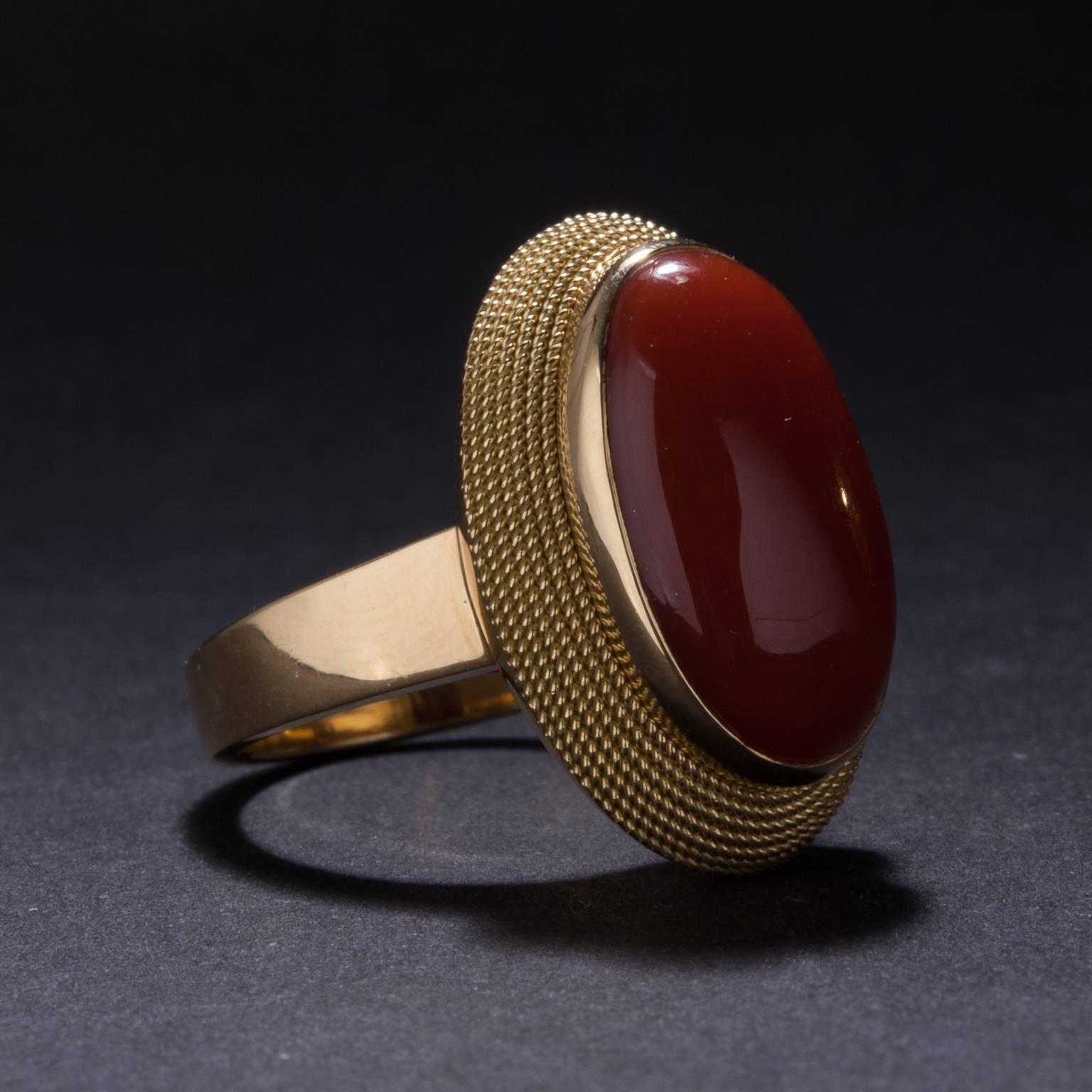 Contemporary Italian Coral Woven Gold Ring