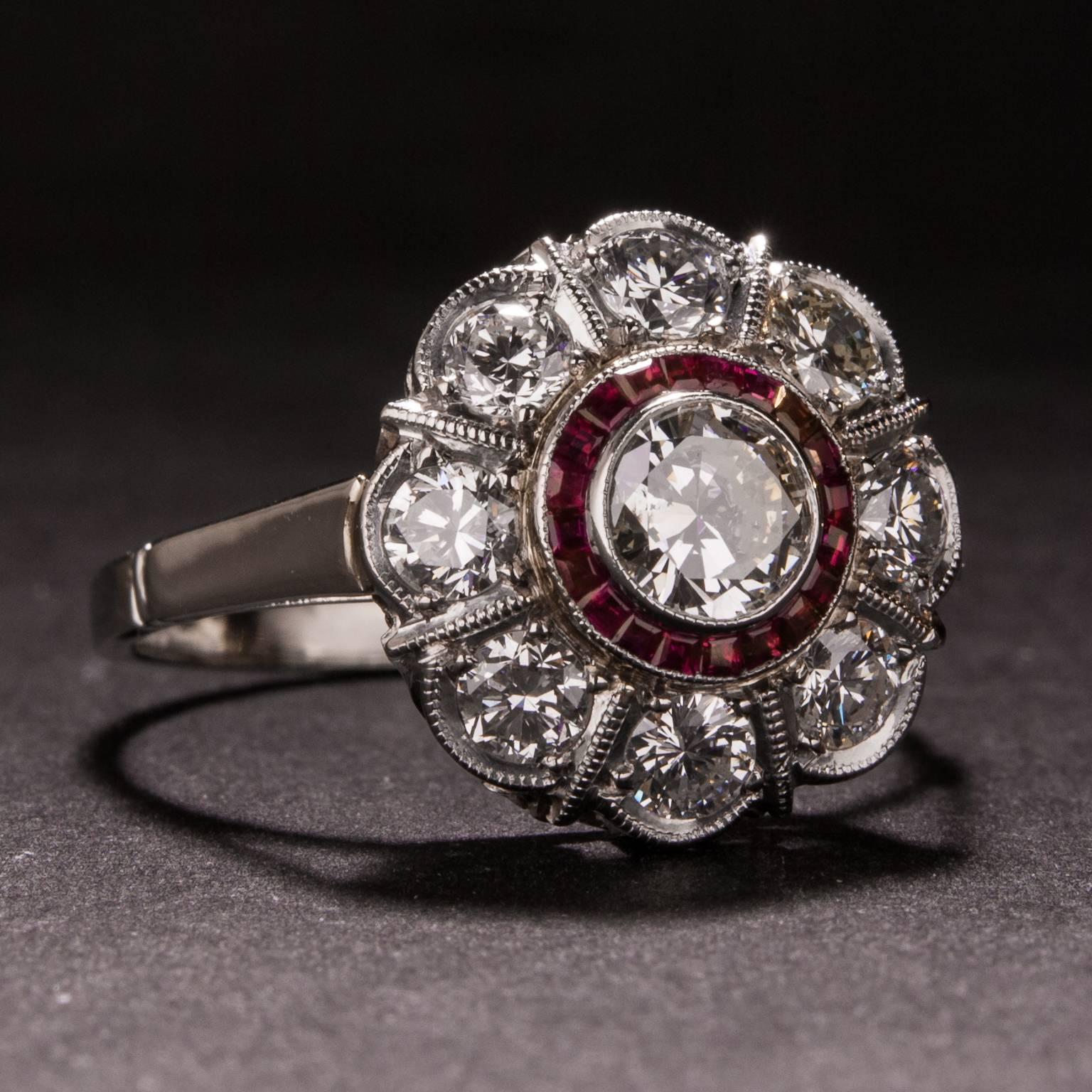 Art Deco .42 Carat Ruby Diamond Platinum Ring For Sale