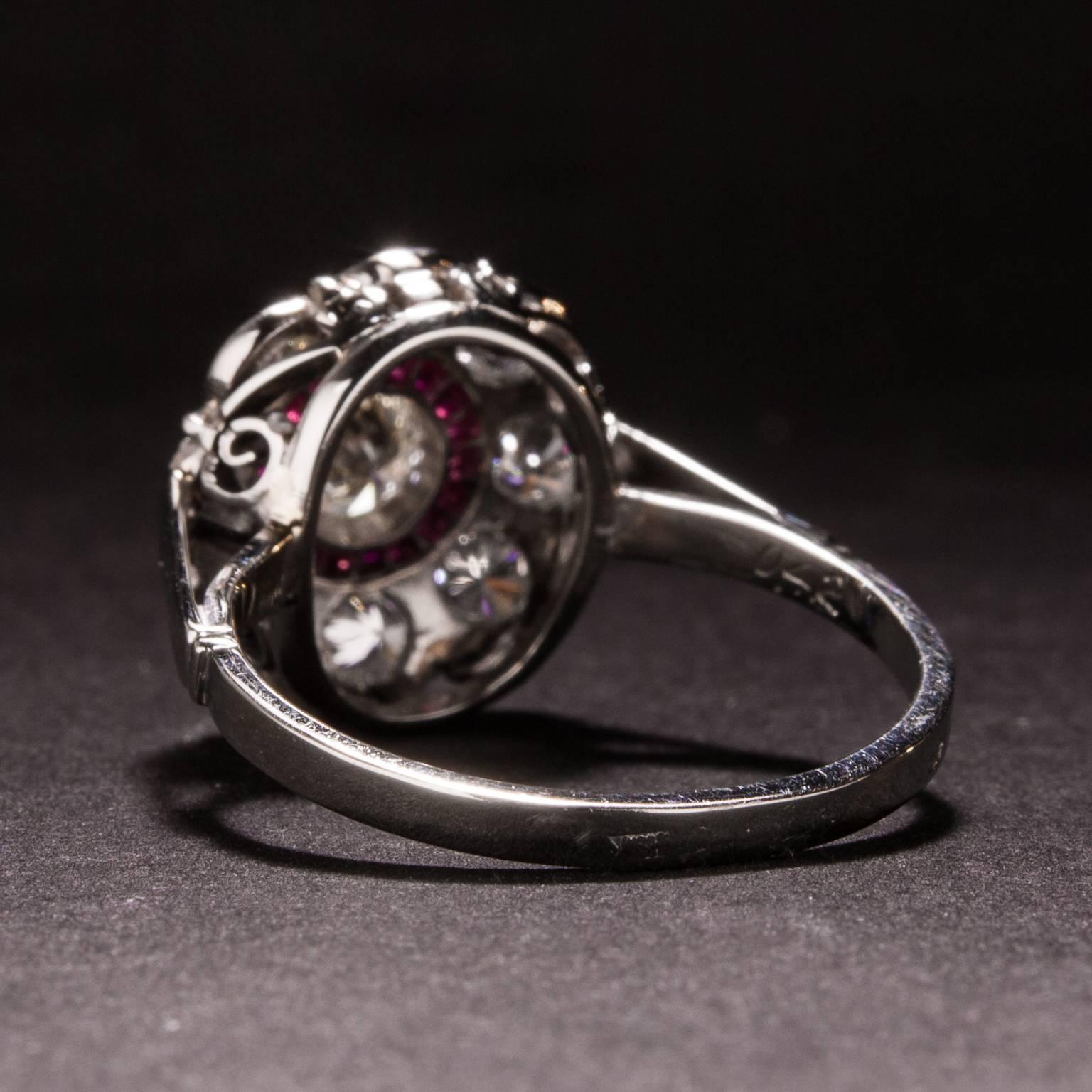 Women's .42 Carat Ruby Diamond Platinum Ring For Sale