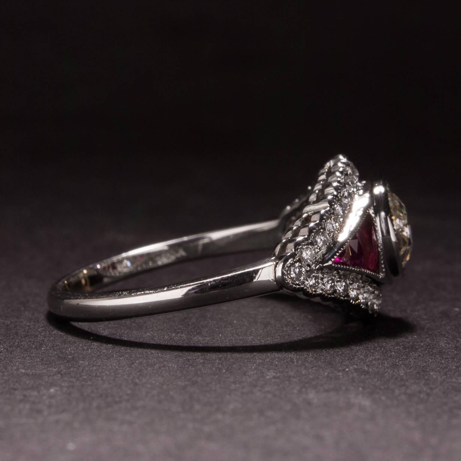 .76ct Diamond and Ruby Ring in Platinum In Excellent Condition For Sale In Carmel, CA