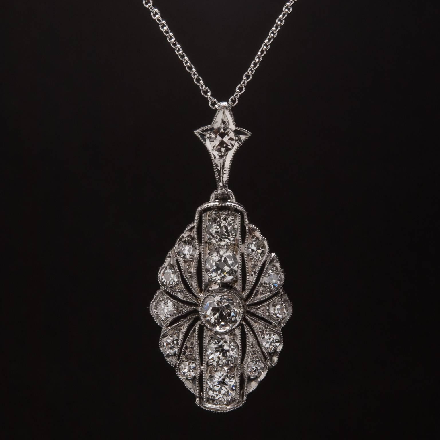 1920s Art Deco Diamond and Platinum Pendant In Excellent Condition For Sale In Carmel, CA