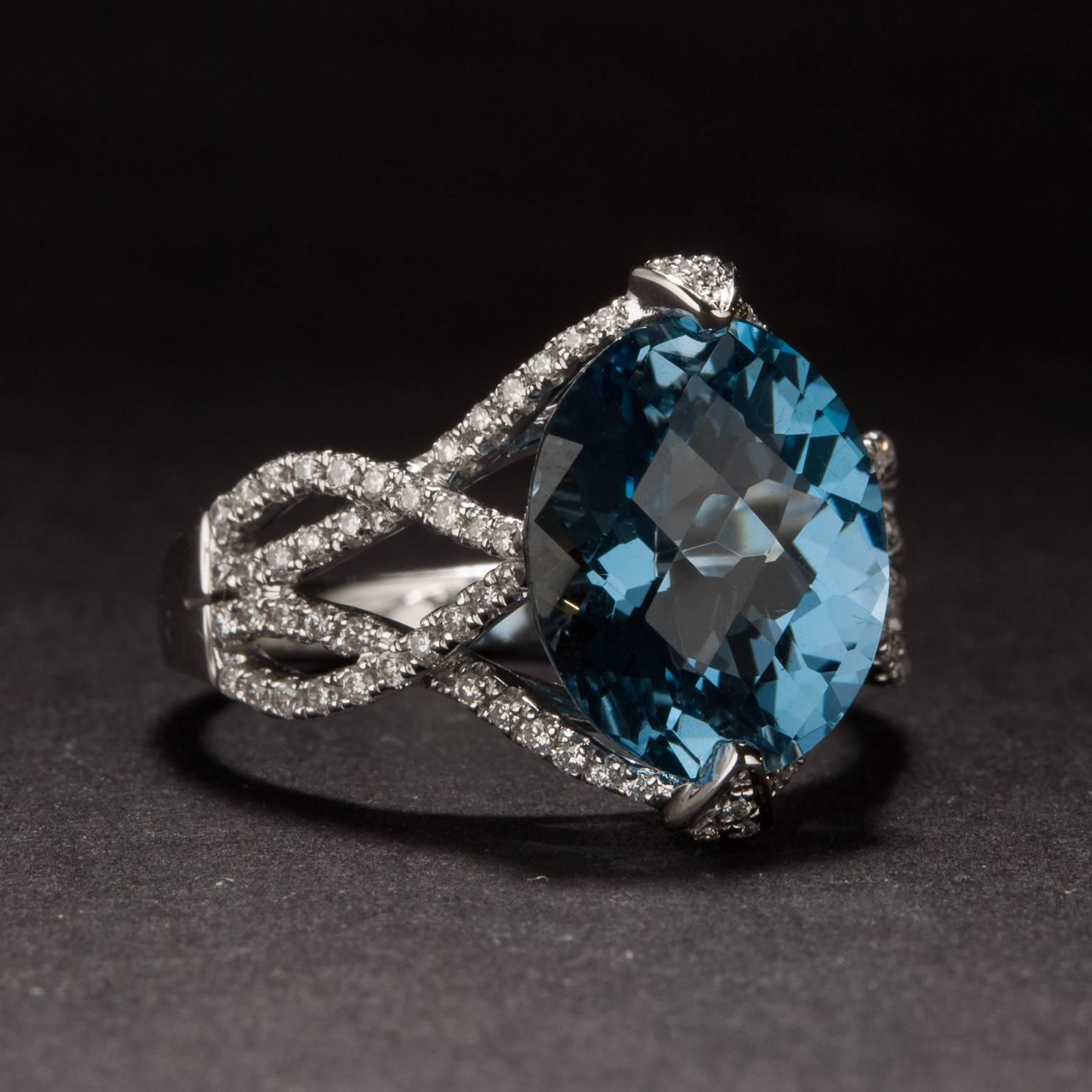Contemporary 5.50ct Blue Topaz and Diamond Ring For Sale