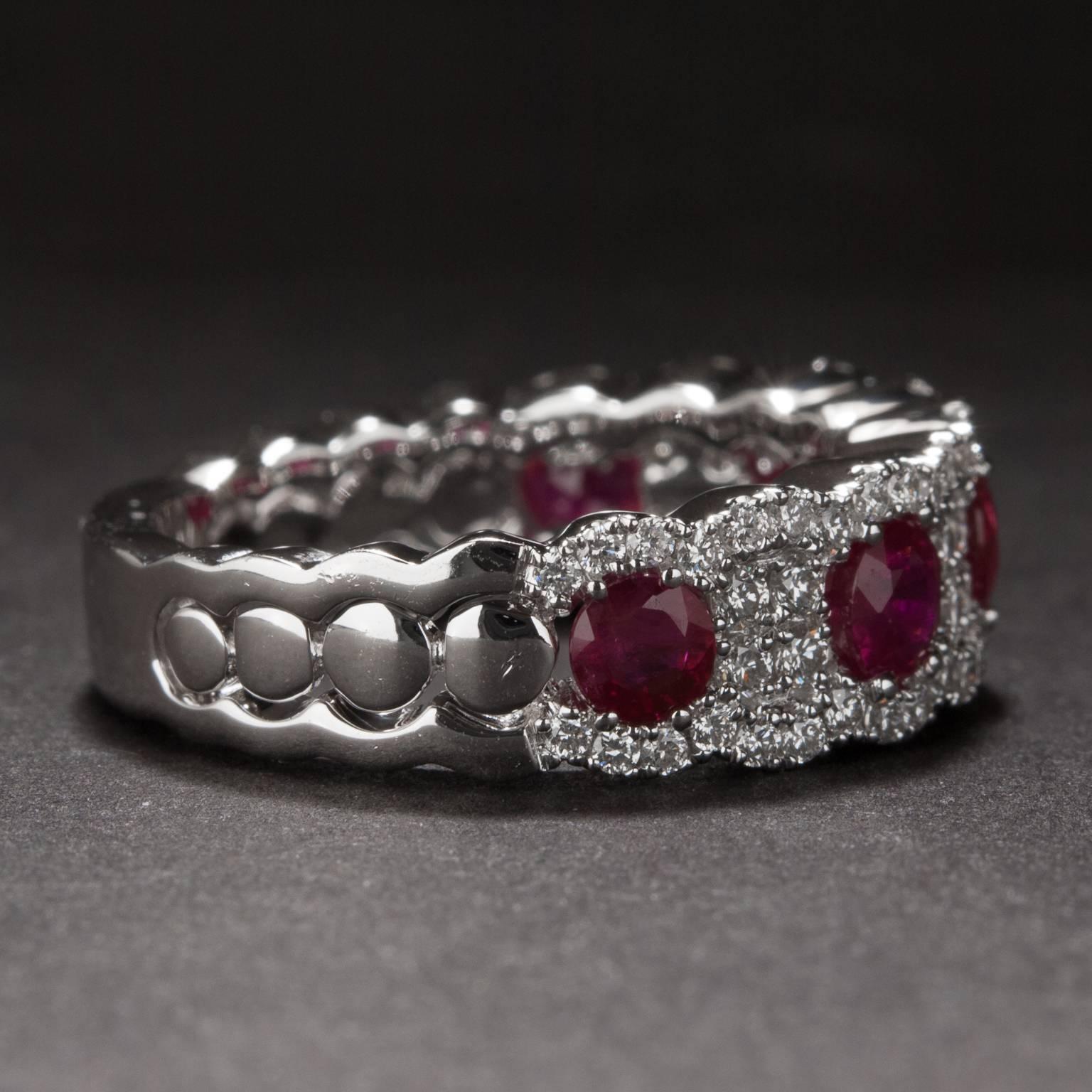 Contemporary Ruby  Diamond  Half Eternity Band For Sale