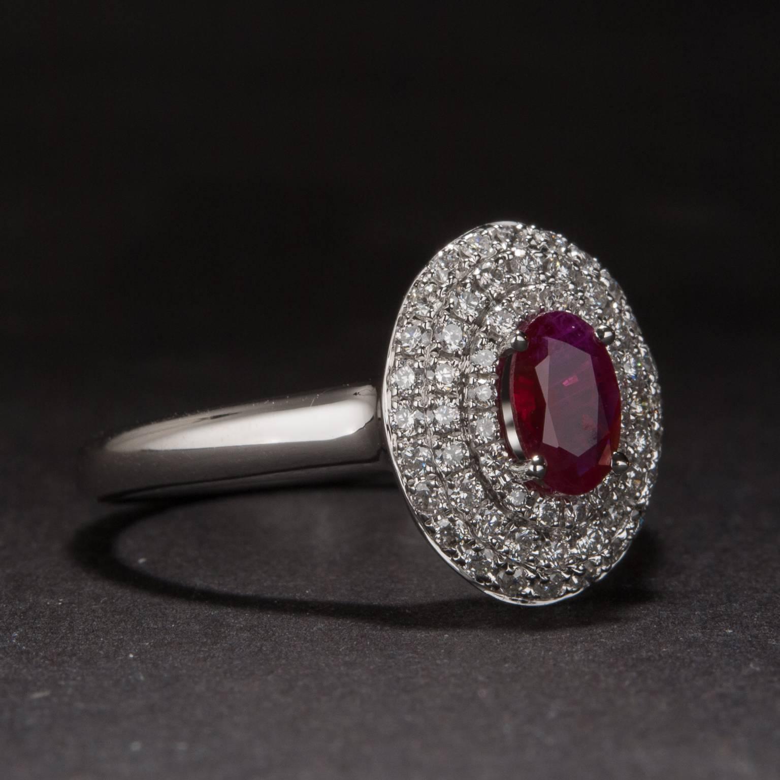 Contemporary .49 Carat Ruby and Diamond Ring For Sale