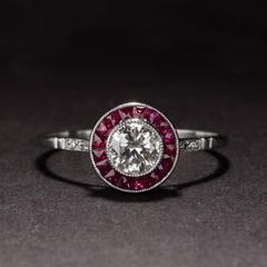 .46 Carat Old European Cut Diamond Ring with Ruby Accents
