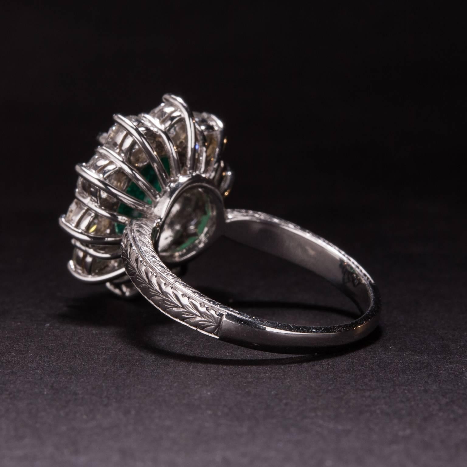 2.68 Carat Emerald Ring with Diamond Accents  In Excellent Condition For Sale In Carmel, CA