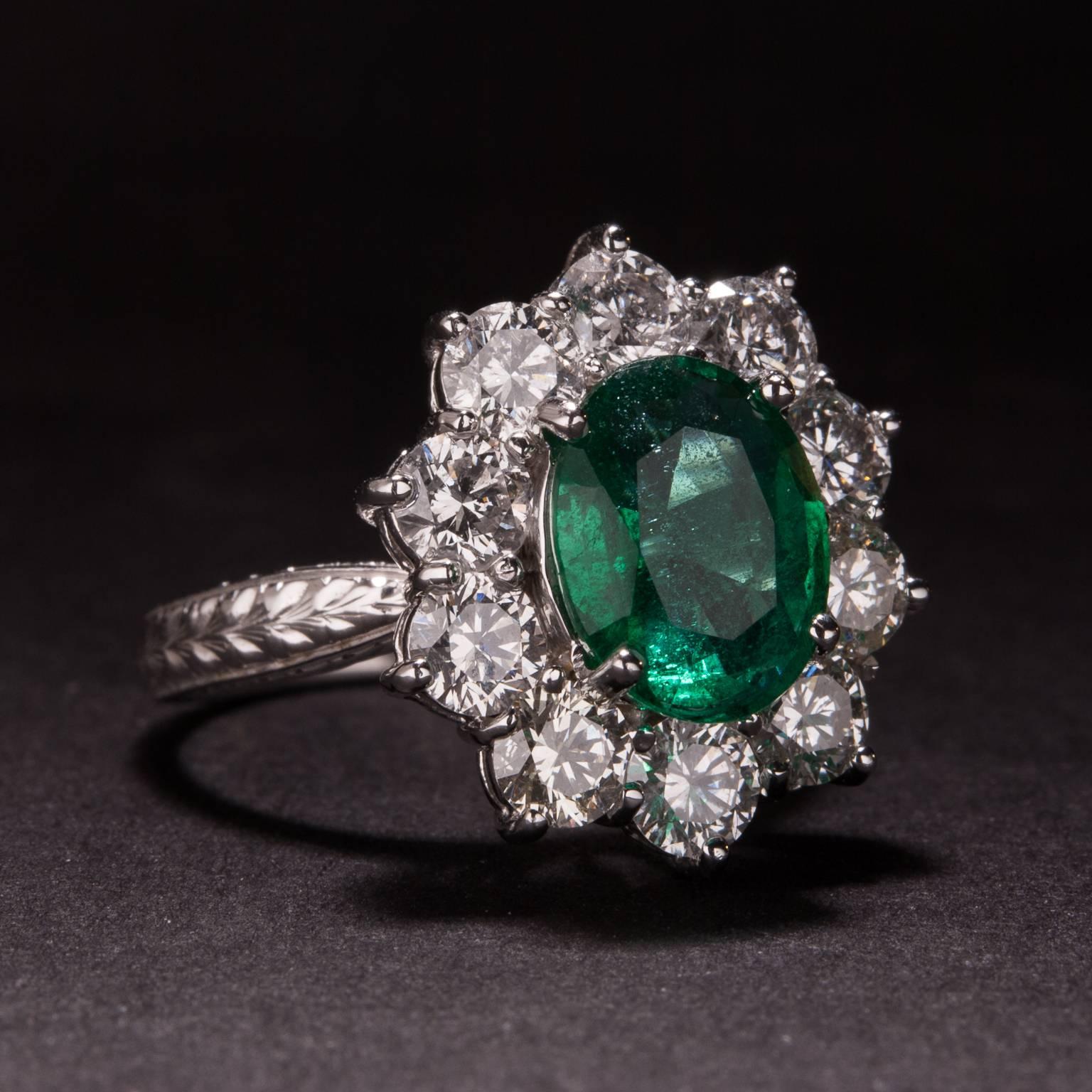 Contemporary 2.68 Carat Emerald Ring with Diamond Accents  For Sale