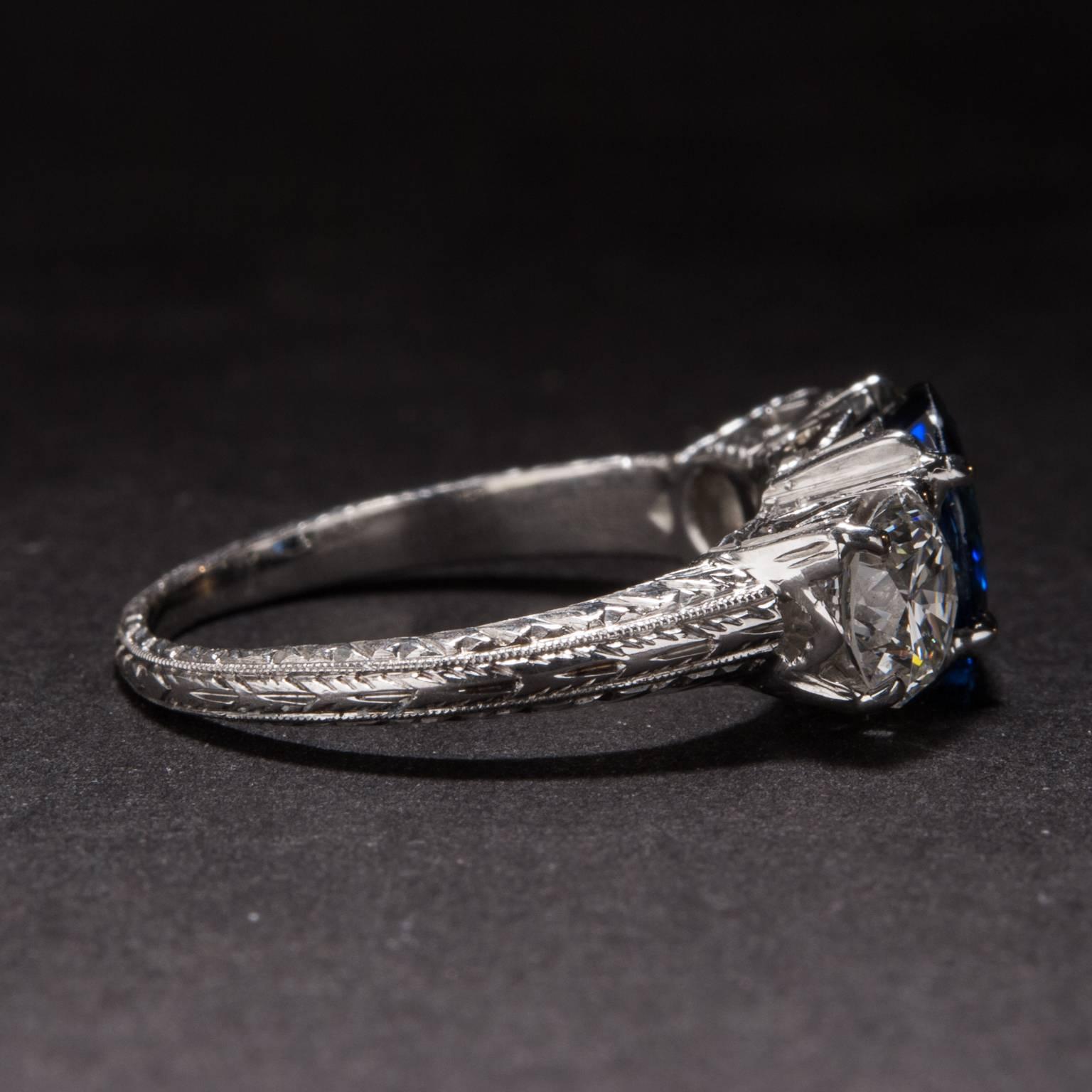 1930s 1.76 Carat Sapphire and Diamond Ring In Excellent Condition For Sale In Carmel, CA