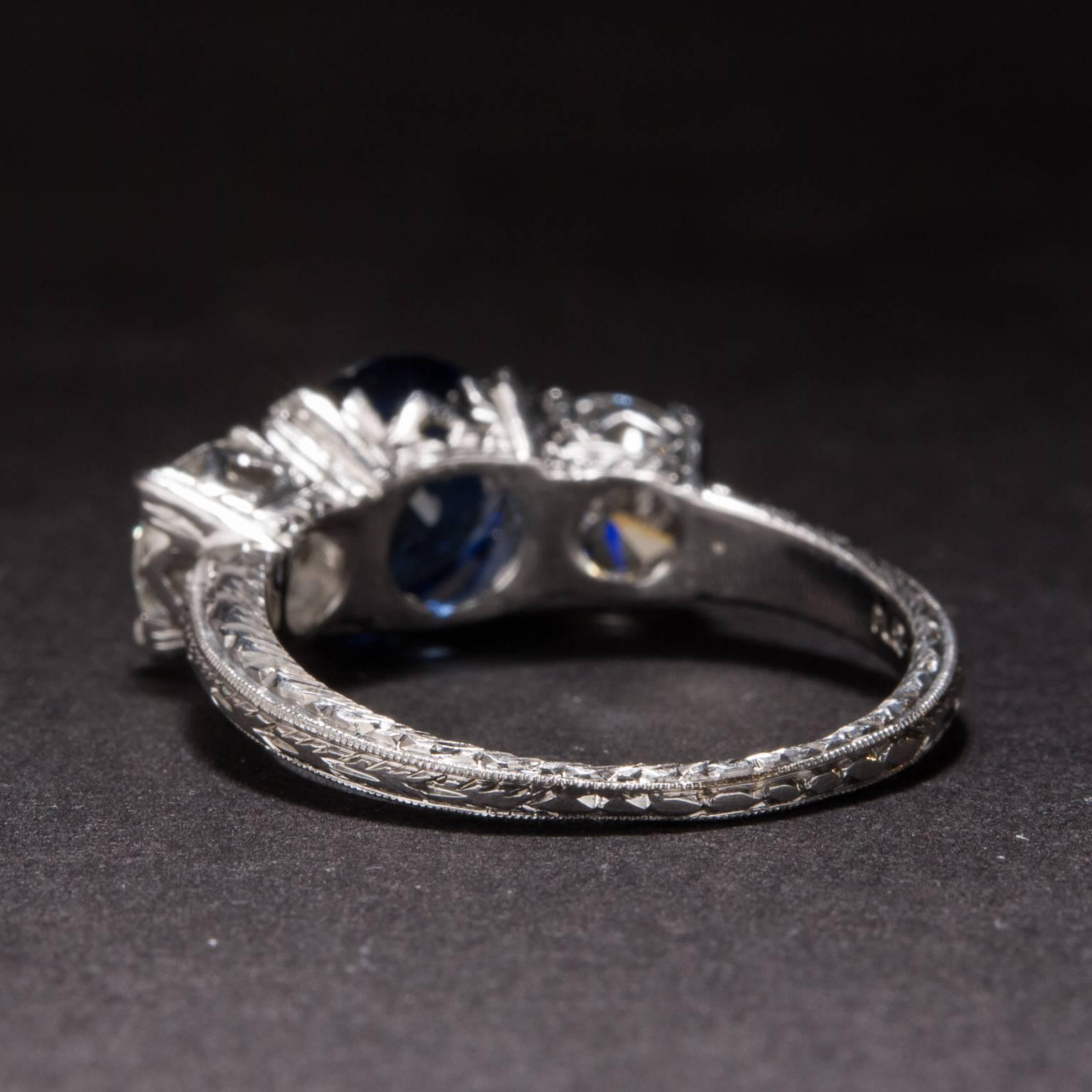Women's 1930s 1.76 Carat Sapphire and Diamond Ring For Sale