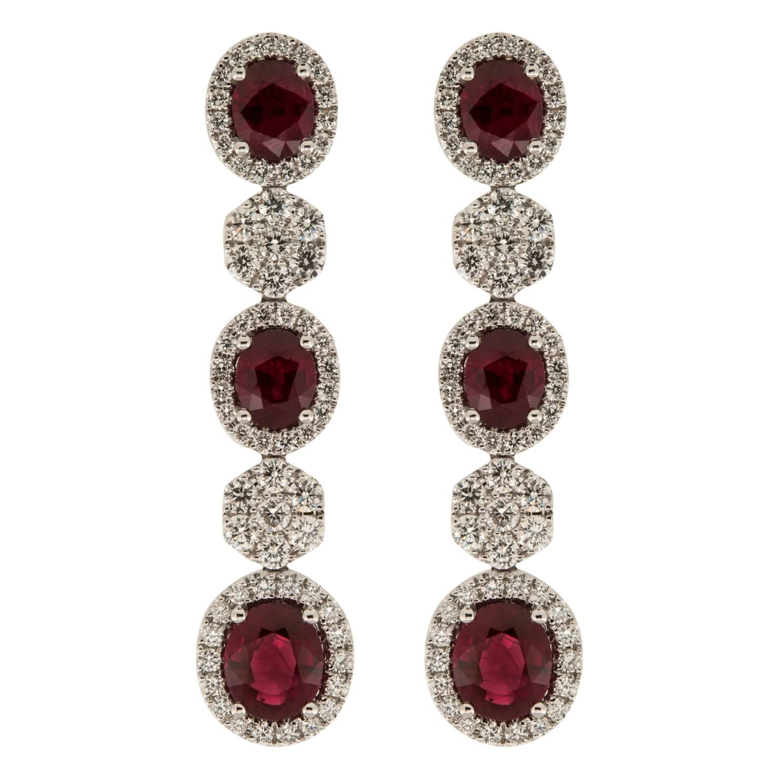 3.51 Total Carats Ruby and Diamond Dangle Earrings For Sale