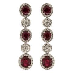 3.51 Total Carats Ruby and Diamond Dangle Earrings