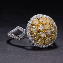 1.01 Total Carat Fancy Yellow Diamond Cluster Ring
