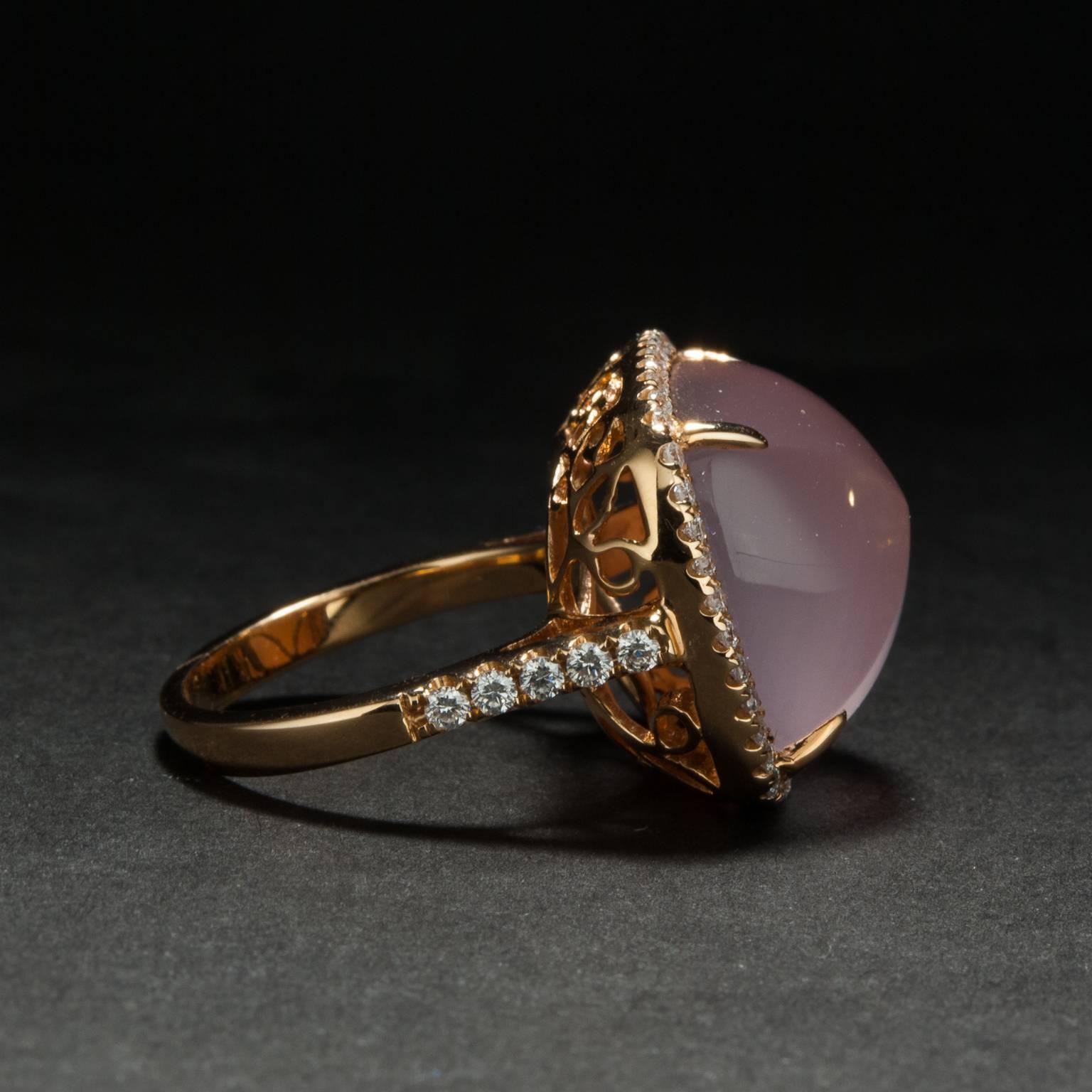 Rose Quartz and Pink Mother-of-Pearl Doublet Ring In New Condition In Carmel, CA