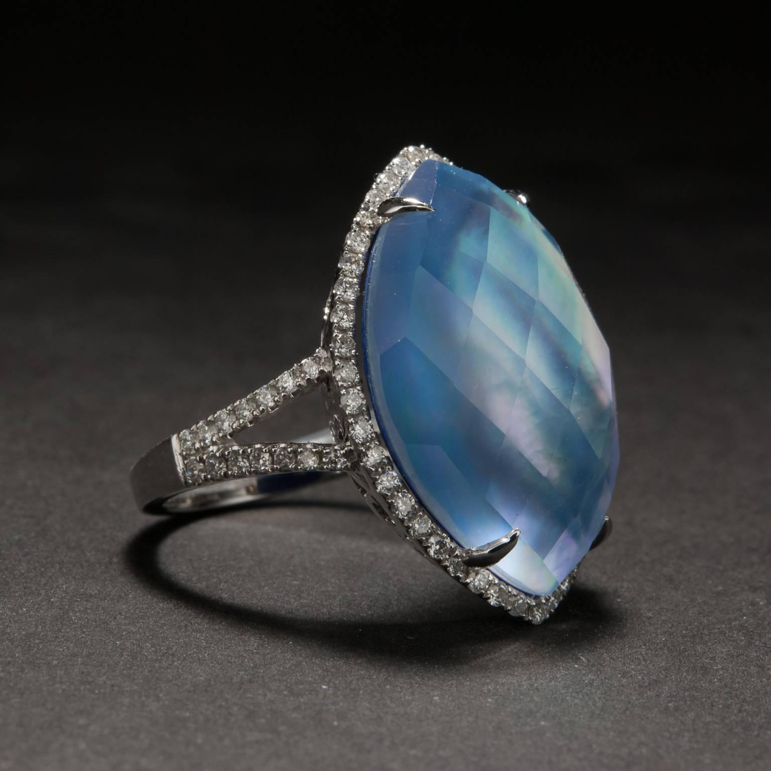 Contemporary Lapis Lazuli, Mother-of-Pearl and White Topaz Triplet Ring