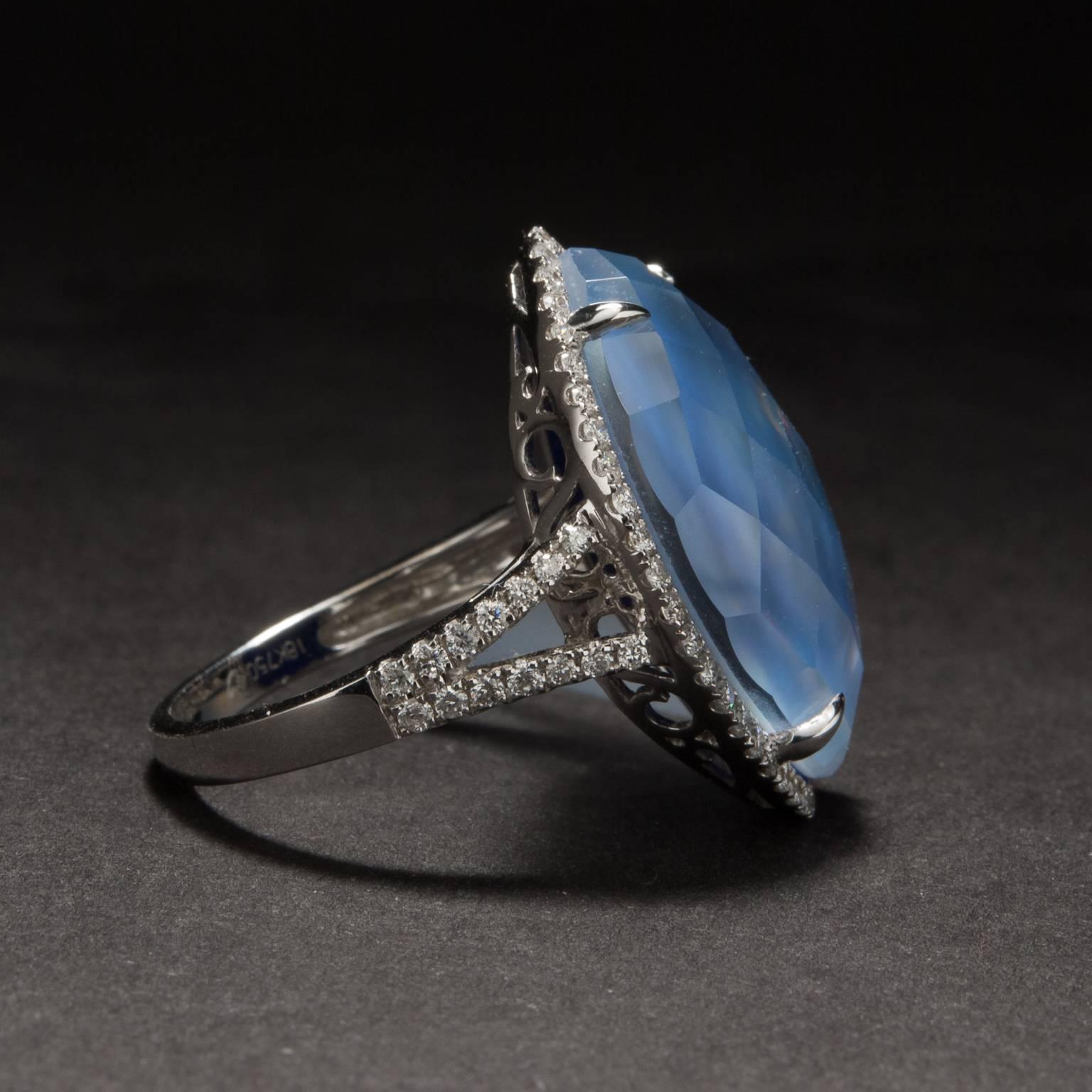 Lapis Lazuli, Mother-of-Pearl and White Topaz Triplet Ring In New Condition In Carmel, CA