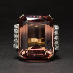 1960s 27.90 Carat Pink Tourmaline and Diamond Ring