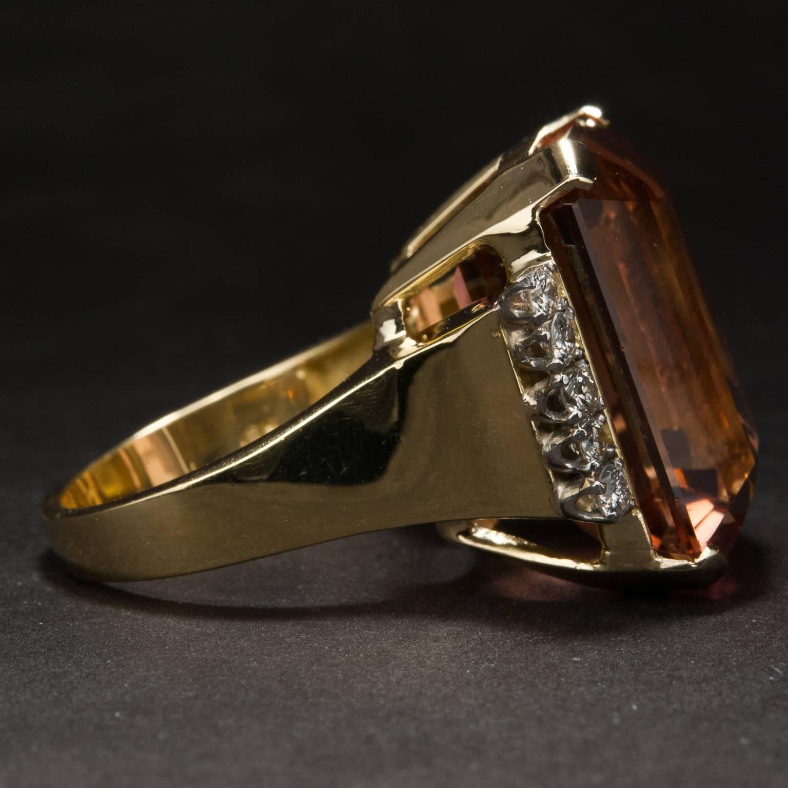 1960s 27.90 Carat Pink Tourmaline and Diamond Ring In Excellent Condition For Sale In Carmel, CA