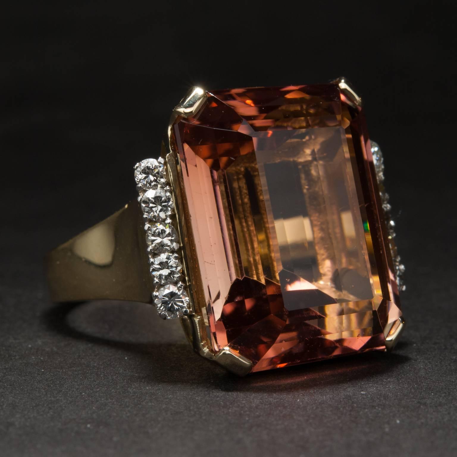 Retro 1960s 27.90 Carat Pink Tourmaline and Diamond Ring For Sale