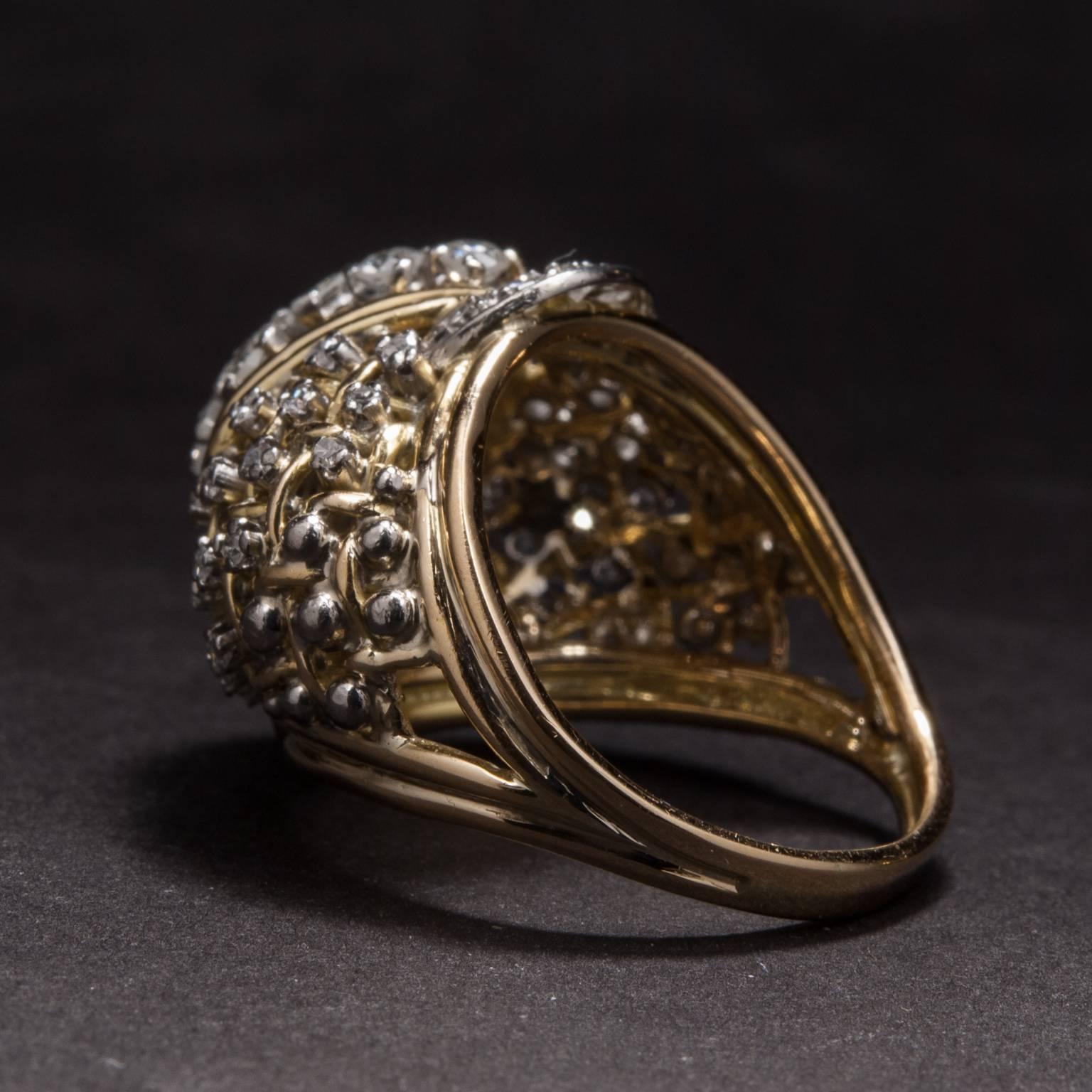 1940s Cluster Diamond and Gold Ring In Excellent Condition For Sale In Carmel, CA